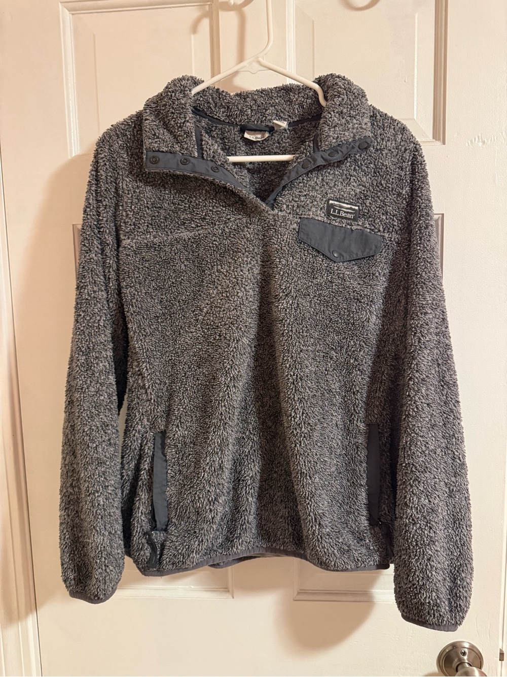 L.L. Bean Charcoal Gray Sherpa Fleece Snap Pullover